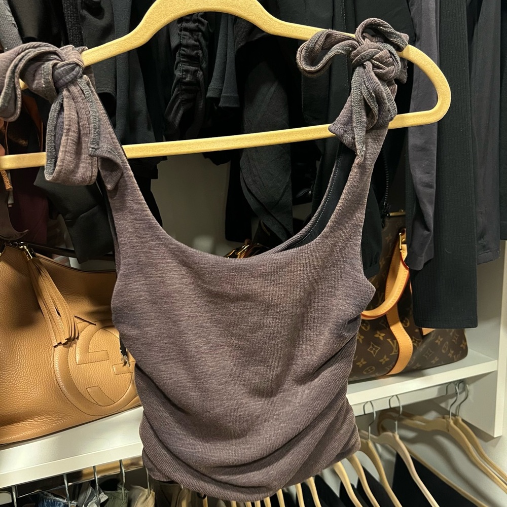Free People Washed Black Tank Top with Knotted Straps